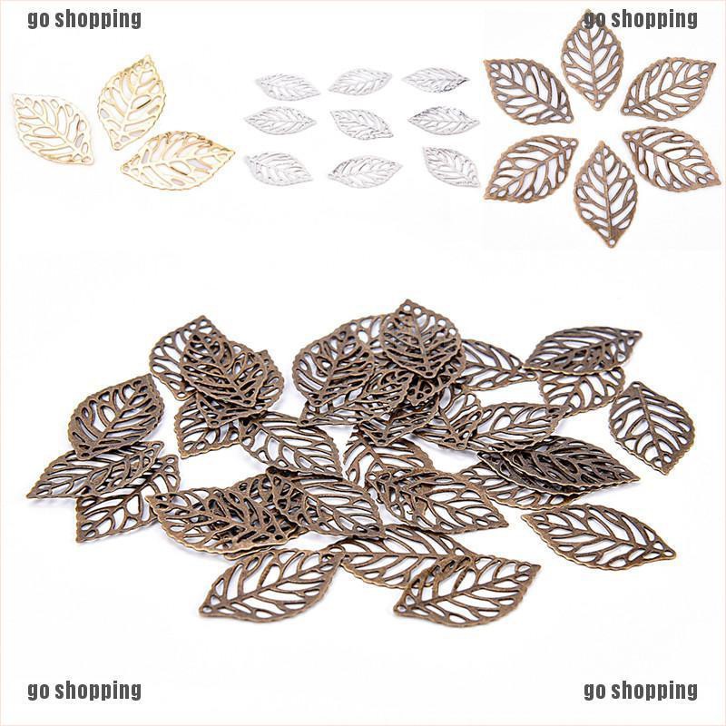{go shopping}50PCS Charm Filigree Hollow Leaves Pendant DIY Jewelry Making Leaves Metal Craft
