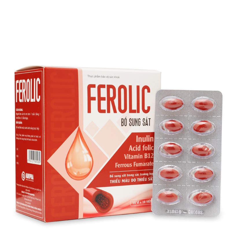 Thực phẩm chức năng FEROLIC Bổ Sung Sắt, Acid folic, Vitamin B12 Cho Người Thiếu Máu