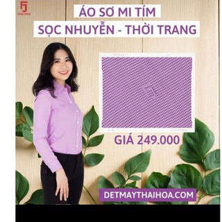 Áo sơ mi nữ Thái Hòa tím sọc caro vải dày, mềm, mát