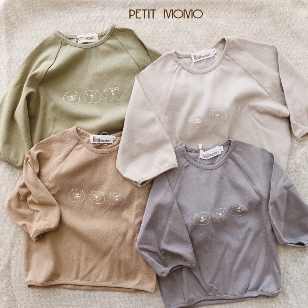 Áo Thun Bé Trai Bé Gái Dài Tay In Hình Gấu PETIT MOMO 100% Cotton Mềm Mại, Bền Màu Cho Bé Từ 1-6 Tuổi H091