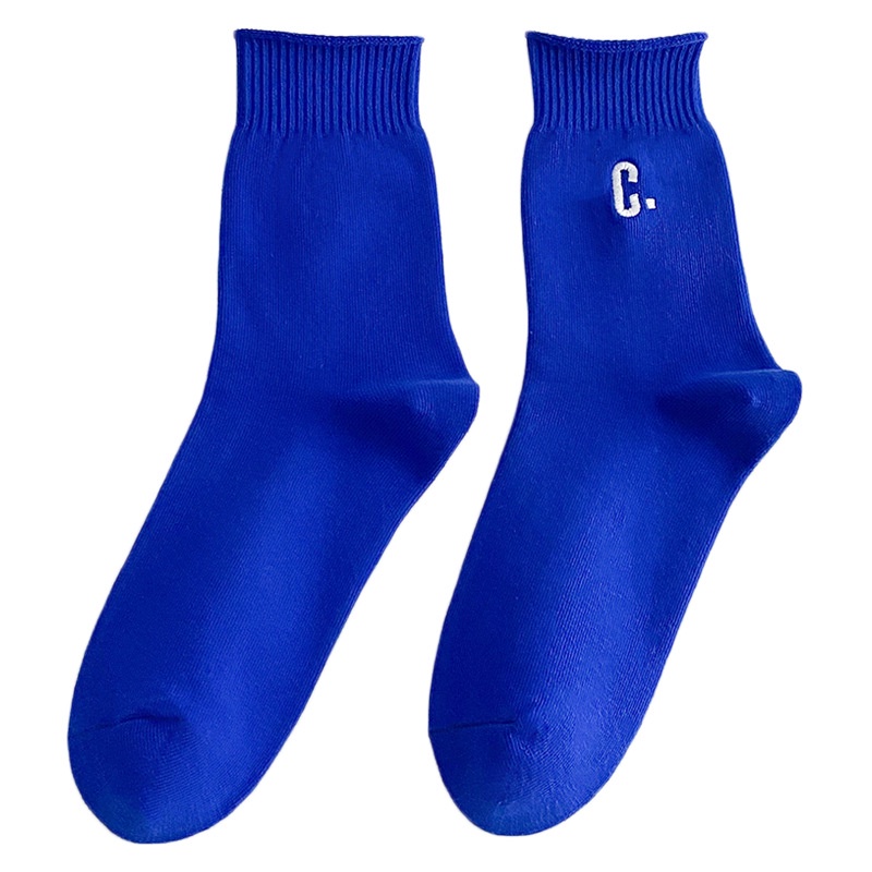 Vớ cotton thời trang giữa bắp chân màu trơn có chữ cho nữ