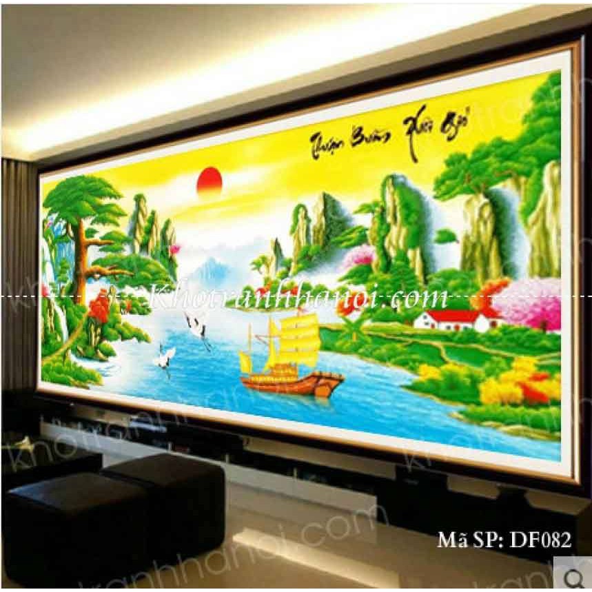 Tranh đính đá phong cảnh thuận buồm xuôi gió KT:200x85cm,tranh gắn đấ chưa gắn.