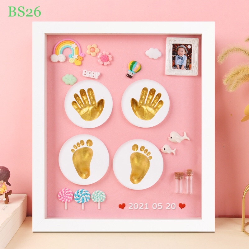 Khung tranh in dấu chân tay cho bé kèm khung ảnh miễn phí in, đồ trang trí charm slime Baby sociu