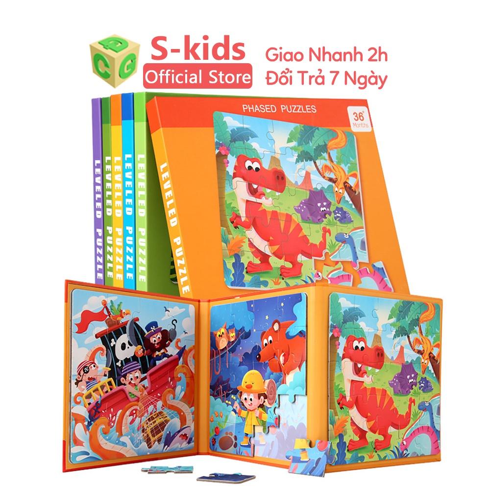 Đồ chơi xếp hình S-kids, Bộ sách puzzle thông minh 3 hình cho bé với mảnh ghép nam châm.