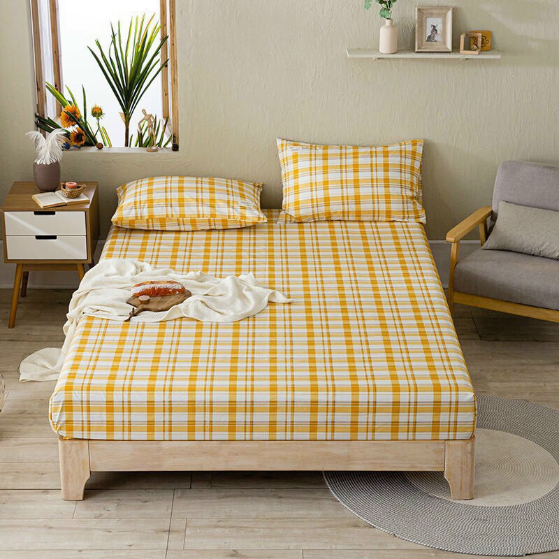 Sét ga gối Cotton Tici kẻ phong cách Hàn Quốc bo chun đủ kích cỡ, các size nệm - Ngân Khánh Bedding Decor drap giường