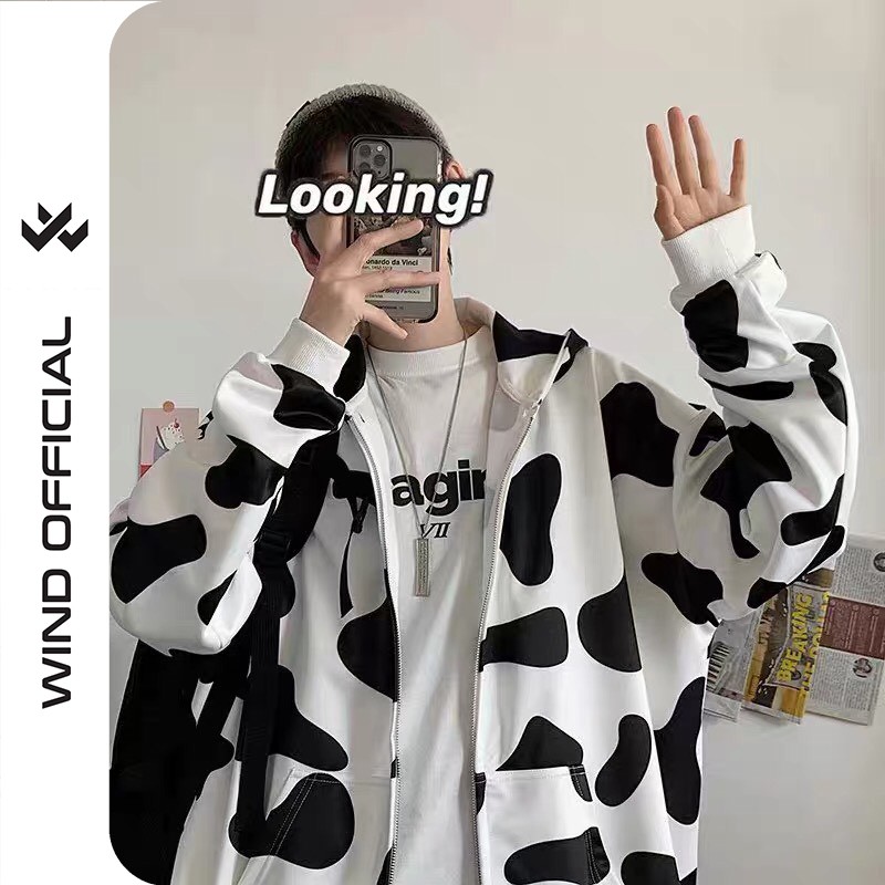 Áo khoác nỉ unisex form rộng cardigan Bò Sữa nam nữ ulzzang Wind | BigBuy360 - bigbuy360.vn