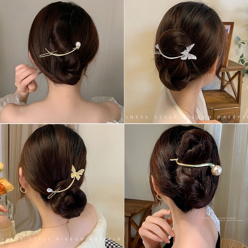 Kẹp Tóc Kim Loại Đính Ngọc Trai Nhân Tạo Phong Cách Hàn Quốc