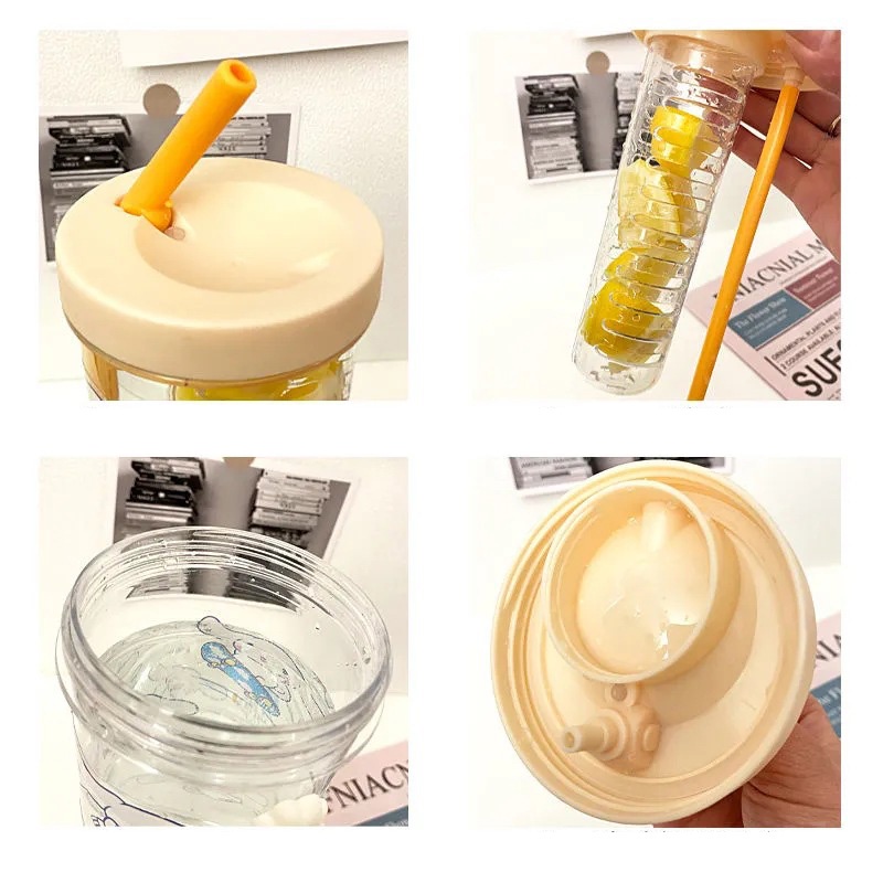 Bình Đựng Nước Bằng Nhựa Chống Rơi Có Ống Hút Phong Cách Hàn Quốc