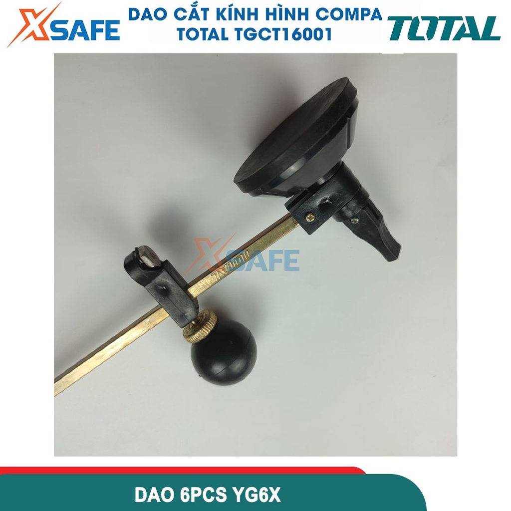 Dao cắt kiếng hình compa 600mm TOTAL TGCT16001, lưỡi dao YG6X, cốc hút cao su, thước đo kim loại - chính hãng