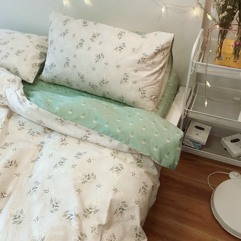 Bộ chăn ga và gối cotton living -mẫu hoa nhí-luis bedding shop miễn phí bo chun theo kích thước