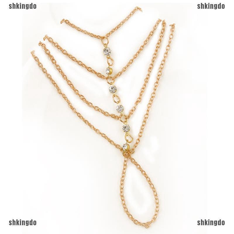 Vòng tay liên kết nhiều lớp bằng hợp kim đính đá giả kiểu dáng độc đáo