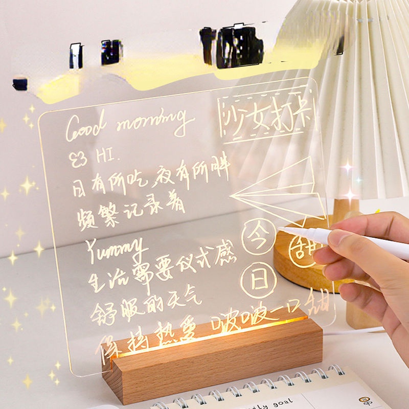 Bảng Viết Ghi Chú Bằng Acrylic Trong Suốt Có Đèn Ngủ Độc Đáo Trang Trí Bàn Học DIY