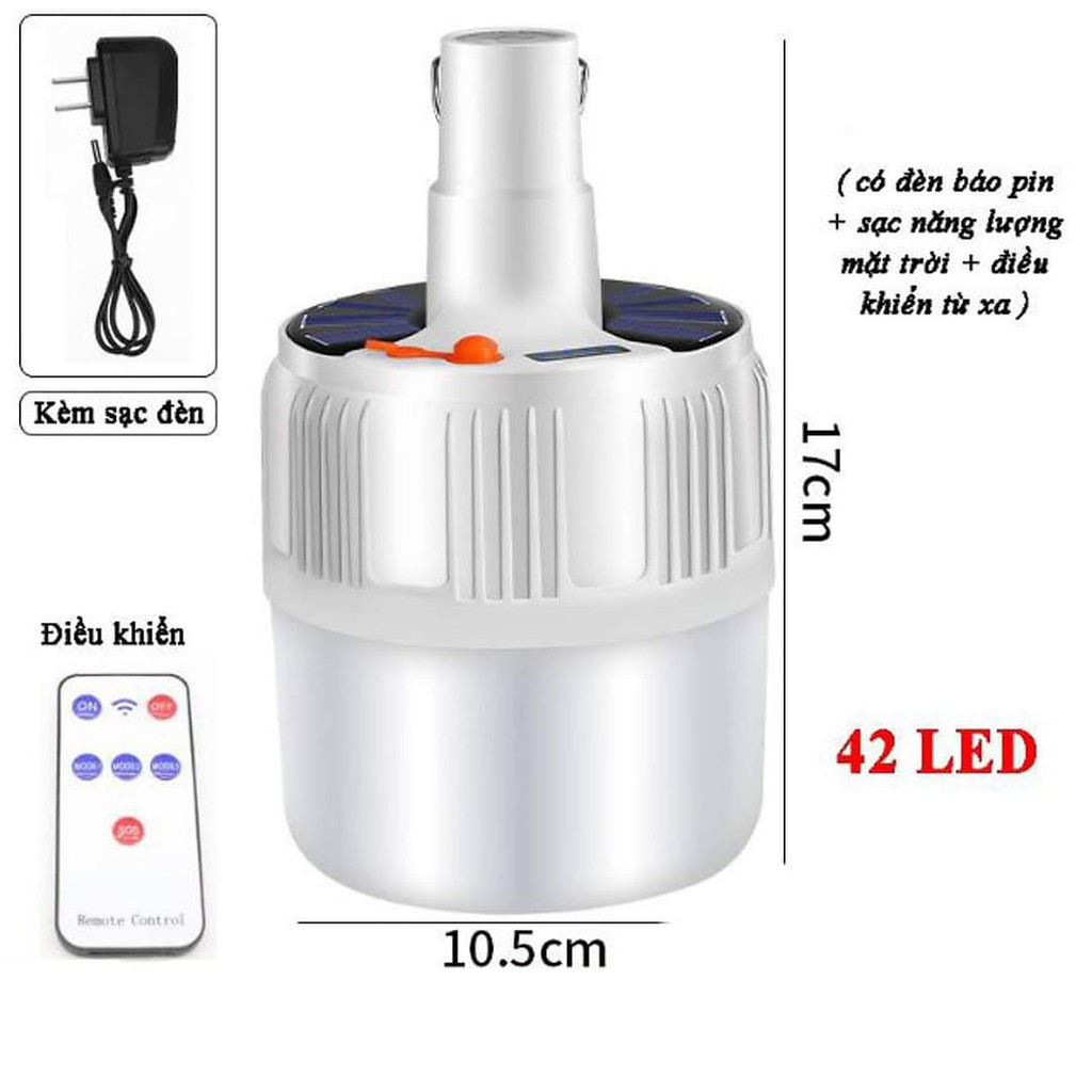 Đèn Tích Điện (LOẠI 1)  42 Led Bóng To , Tặng  Điều Khiển từ xa và Có Tấm Năng Lượng Mặt Trời