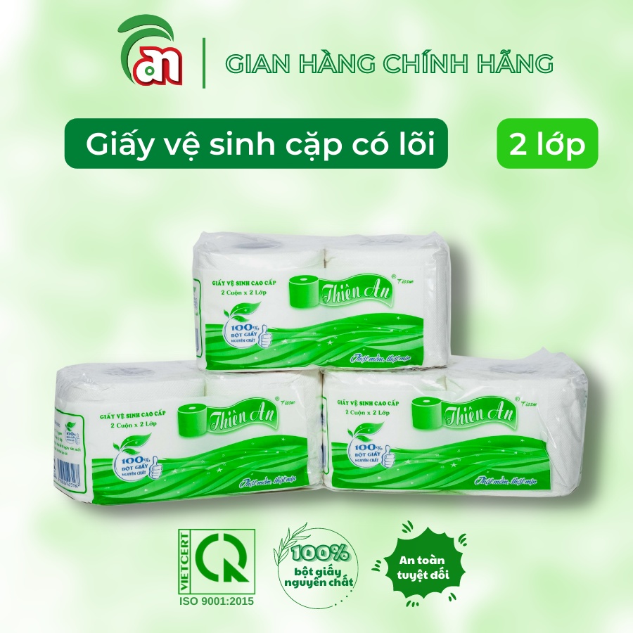 Giấy vệ sinh cặp Thiên An cuộn nhỏ có lõi 2 lớp giá rẻ, dễ tan Lốc 5 cặp - Thiên An Nam paper