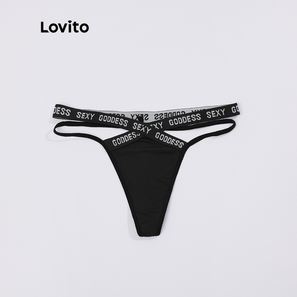 Quần lót lọt khe Lovito thoáng khí mát mẻ dây bắt chéo họa tiết chữ quyến rũ L18X692 (Màu đen / nâu)