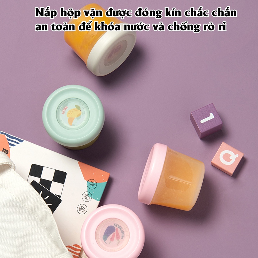 Set 4 hộp trữ đồ ăn dặm Chính Hãng AAG đựng thức ăn cho bé trong tủ lạnh và lò vi sóng an toàn 6001