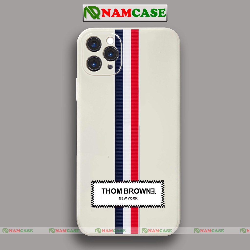 Ốp lưng iPhone Thom Browne cạnh viền vuông silicon mềm dẻo bảo vệ camera iphone 6/6s/7/8/X/XS/11/12/13/14 Pro Plus Max