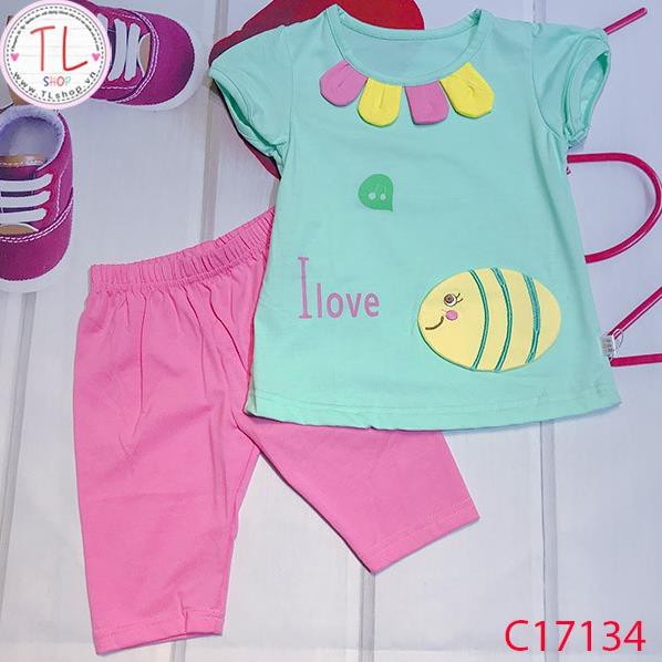 Thời trang trẻ em - Bộ áo quần thun lửng cho bé gái hình  I love cá - Quần áo bé gái - Bộ bé gái