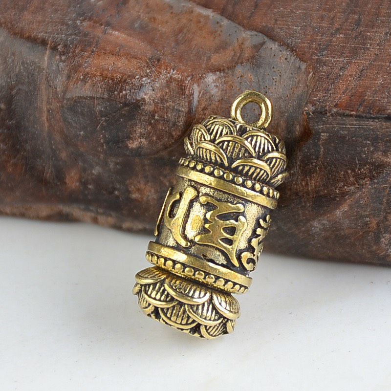 MÓC KHOÁ KINH LUÂN KHẮC LỤC TỰ OM MANI PADME HUM KÈM CHÚ VĂN TÂY TẠNG bằng đồng