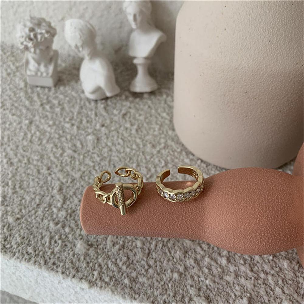 FORBETTER Nhẫn Hở Phối Dây Xích Phong Cách Vintage Cá Tính Cho Nữ