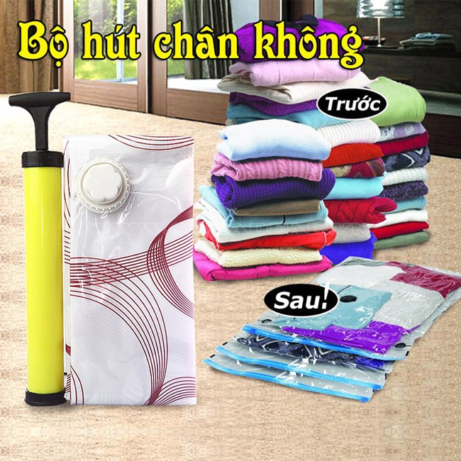 Bộ 8 Túi Hút Chân Không Cất Chăn Màn Quần Áo Tiện Lợi Kèm Bơm Tay