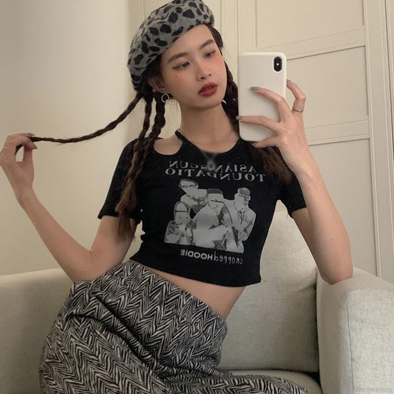 Áo Croptop Tay Ngắn Thiết Kế Khoét Quyến Rũ