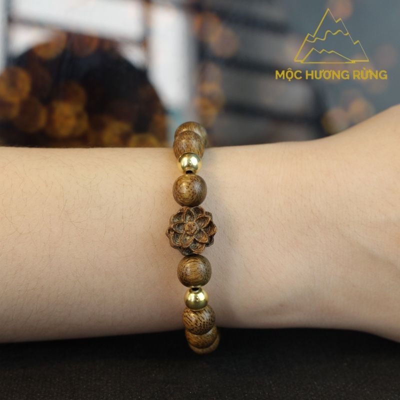 Vòng Trầm Hương Mix Bông Sen Gỗ Trầm Cho Nữ - Size hạt 8mm-12mm