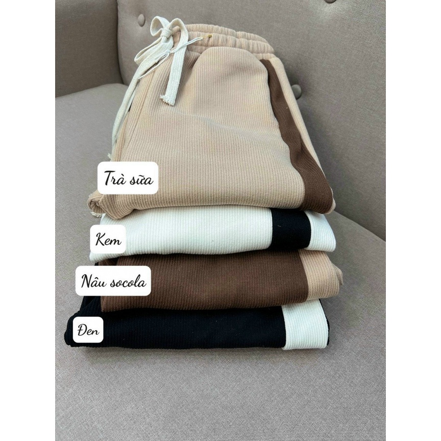 Quần Jogger Nhung Tăm Cao Cấp nặng 500g ,Bo Gấu quần bom ống rộng nữ ,dáng jogger mặc thu đông mới ra