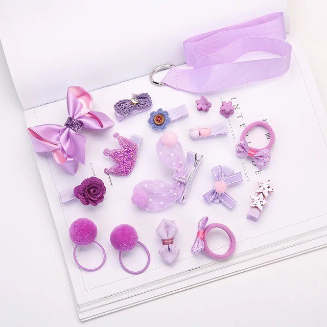 Set Hộp Quà Tặng Dây Cột Tóc Và Kẹp 18 Chi Tiết Cho Bé