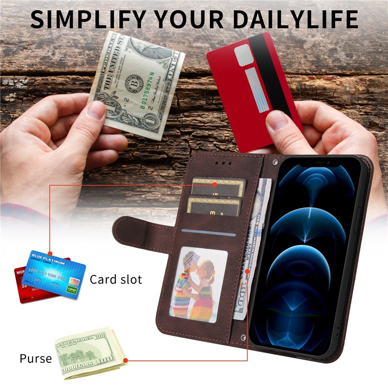 Ốp điện thoại da mềm kiểu ví lật có dây đeo cho VIVO Y73 Y72 Y53S Y52 Y33 Y21S Y20 Y12S V21 Premium