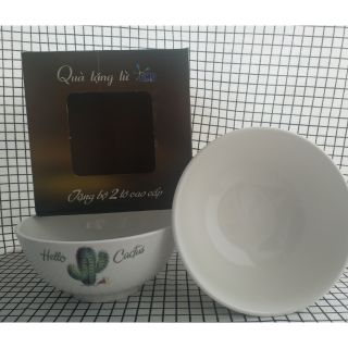 Bộ 2 Tô sứ trắng xương rồng