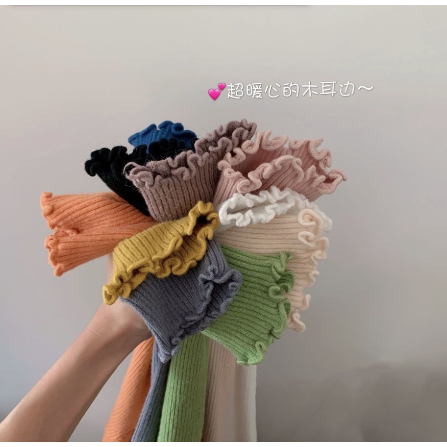 Áo dệt kim tay dài cổ cao dáng ôm thời trang xinh xắn cho nữ
