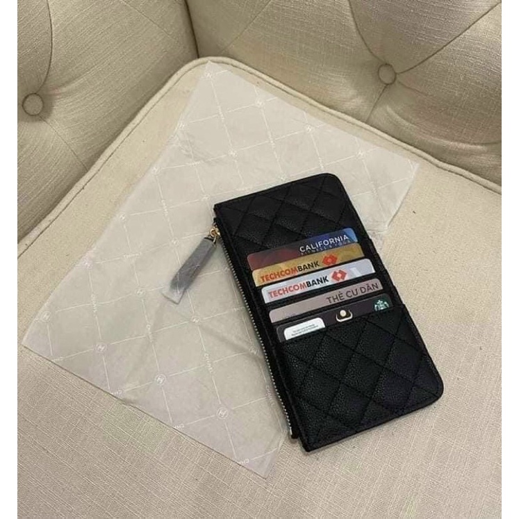 TNS-Ví card holder có ngăn điện thoại siêu hottrend gift set-chất da xịn chần trám màu đen classic