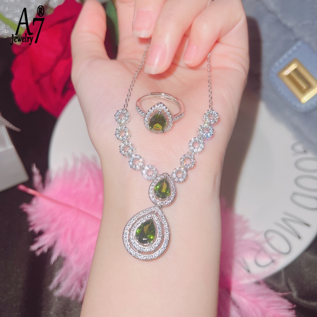 Bộ Trang Sức Đính Đá Màu Xanh Lá Sang Trọng A7