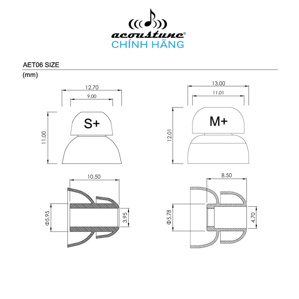 Nút tai nghe cao cấp Acoustune AET06 - Hàng chính hãng | Silicon siêu mềm, đeo thoải mái, cải thiện chất âm