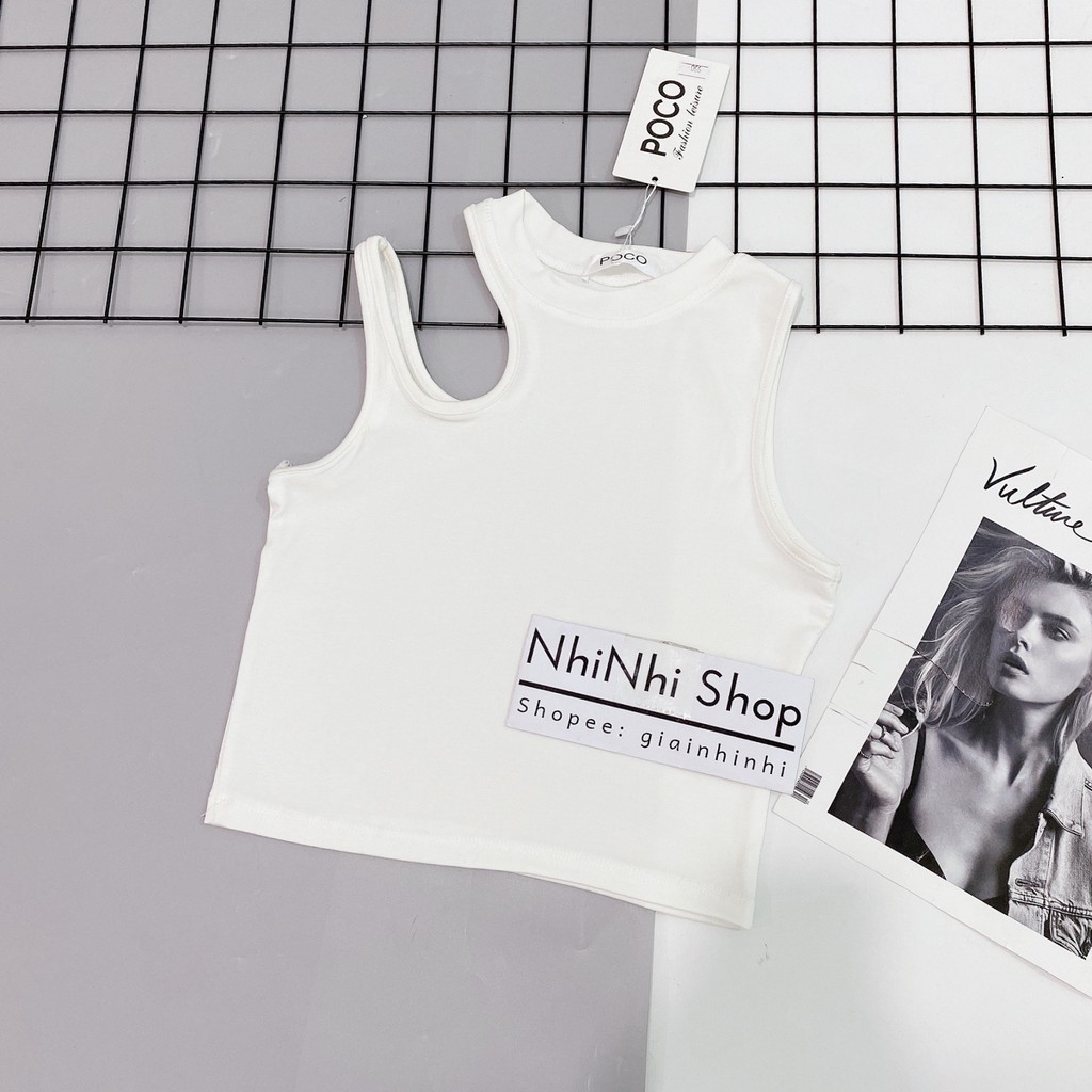 Áo kiểu sát nách khoét ngực ôm body, Áo thun khoét cổ dáng ngắn croptop PC990 - NhiNhi Shop