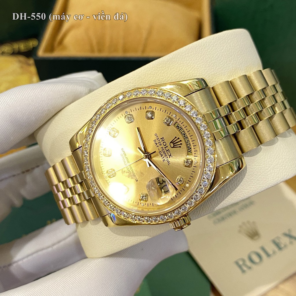 Đồng hồ nam Rolex mặt tròn đính đá sang trọng máy cơ chống nước cao cấp DH550 - Shop306