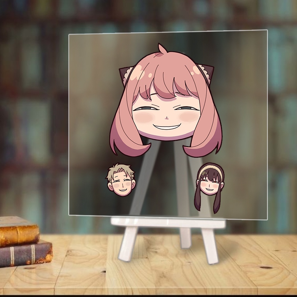 Tranh kính SPY X FAMILY in hình GIA ĐÌNH ĐIỆP VIÊN anime chibi acrylic mica trong trưng bày trang trí góc học tập giá gỗ