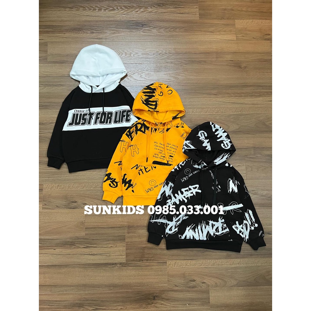 Áo nỉ hoodie bé trai phối chữ