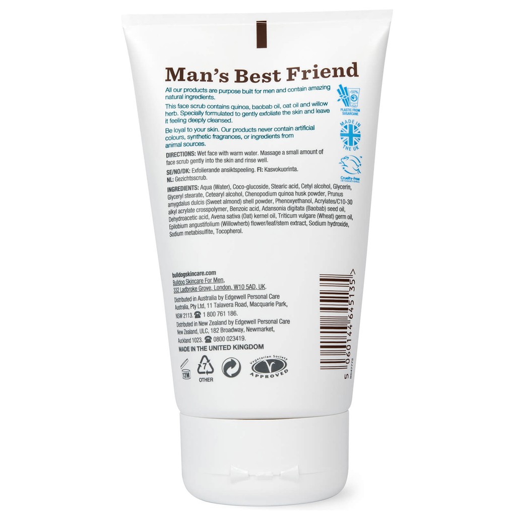 Tẩy Tế Bào Chết Da Mặt Cho Nam BULLDOG Sensitive Face Scrub - 125ml - Hàng Chính Hãng