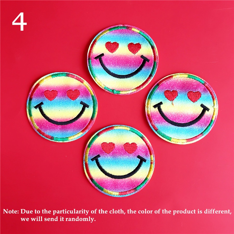 Thời Trang 1 Sticker Ủi Thêu Hình Mặt Cười Cầu Vồng 01