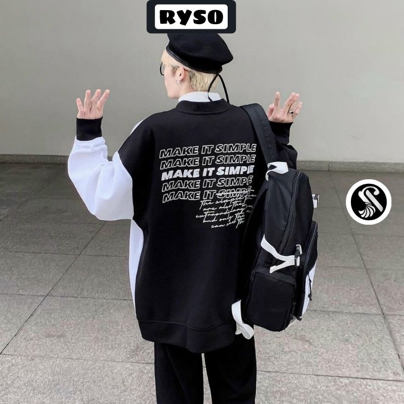 Áo Khoác Bomber Nỉ Bông Nam Nữ Form Rộng Unisex Dày Mịn Phối 2 Màu Trắng Đen RYSO | BigBuy360 - bigbuy360.vn