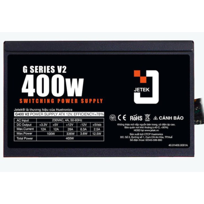 Nguồn máy tính Jetek G400 V2 400W (HÀNG MỚI 100%)