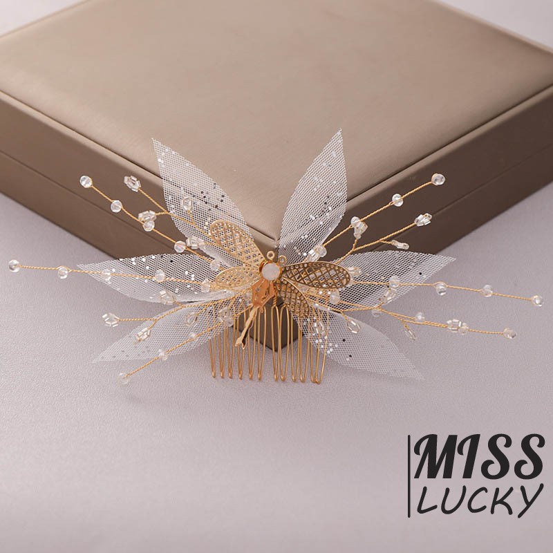 Lược Cài Tóc Hình Bướm Đính Đá Lấp Lánh Cho Cô Dâu