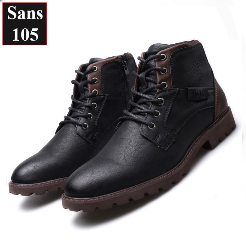 🕎 Giày boot nam martin boots Sans105 da bò thật big size 48 47 46 45 44 43 giầy cổ cao đen nâu đẹp bốt độn đế 6cm