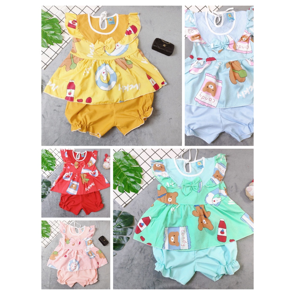 Bộ Lụa Cánh Tiên Nơ Bé (12-18kg) (giao màu ngẫu nhiên)