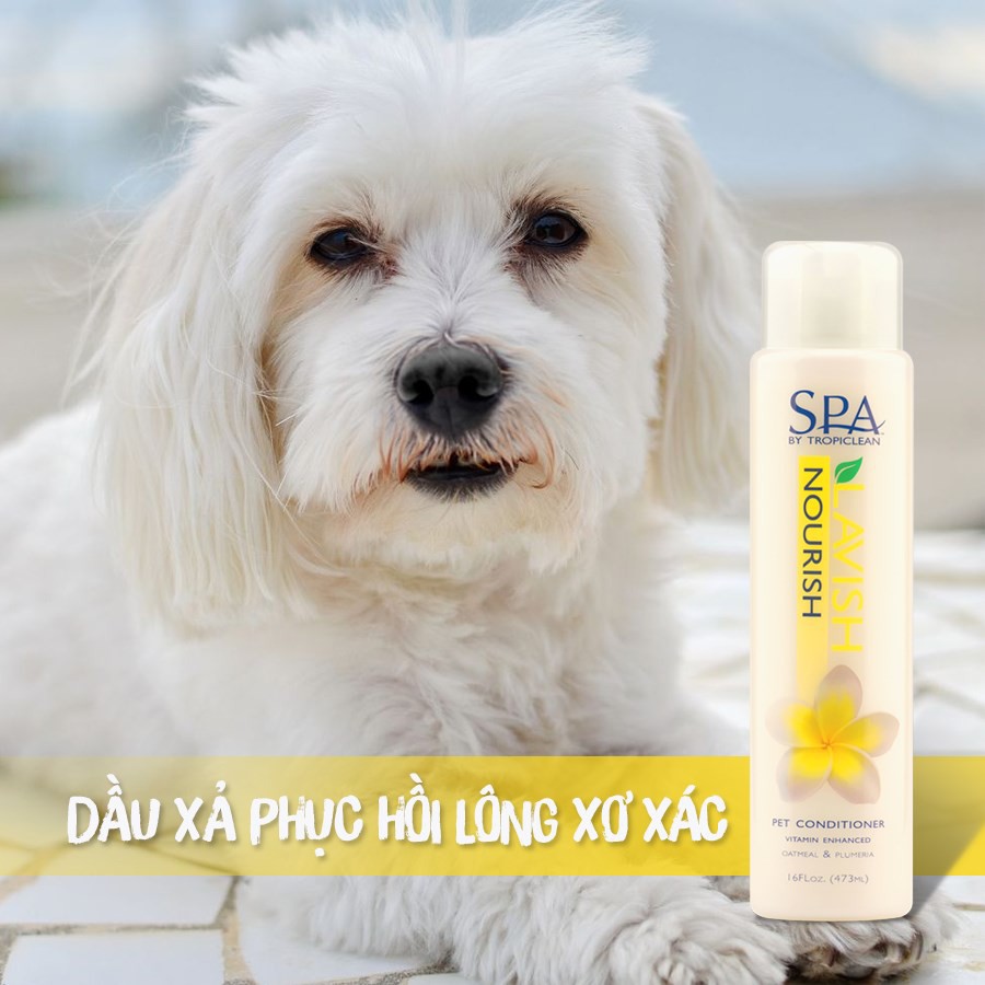 Dầu xả dưỡng lông mềm mượt thơm lâu, cung cấp vitamin cho chó mèo Tropiclean Spa Nourish Conditioner 473ml