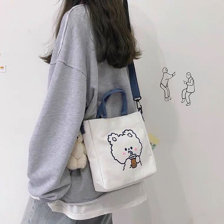 Túi Đeo Vai Vải Canvas Cỡ Lớn Thiết Kế Xinh Xắn Cho Phụ Nữ