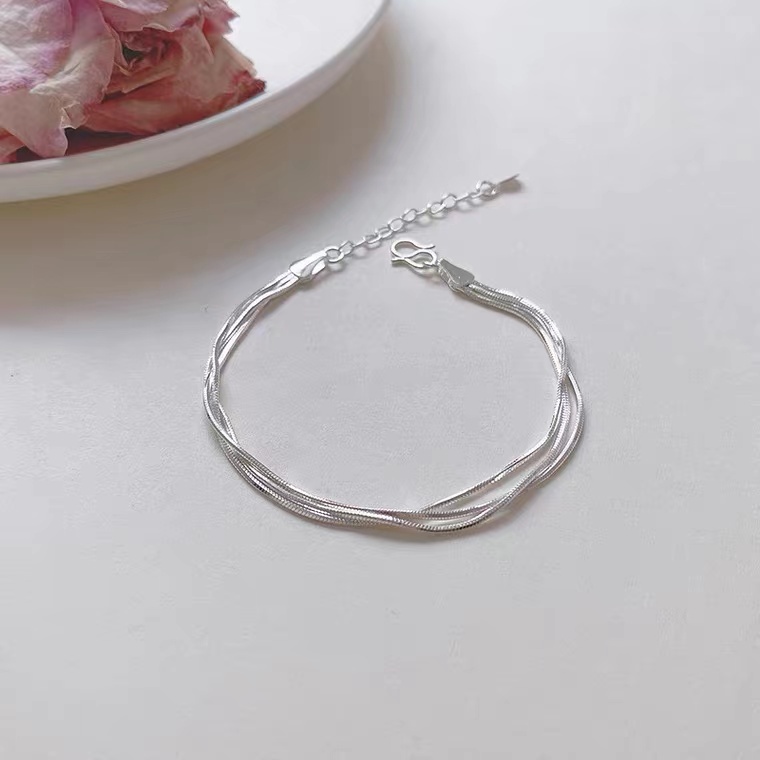 Vòng Tay Mạ Bạc 925 Nhiều Lớp Hình Xương Rắn Đơn Giản Phong Cách Hàn Quốc