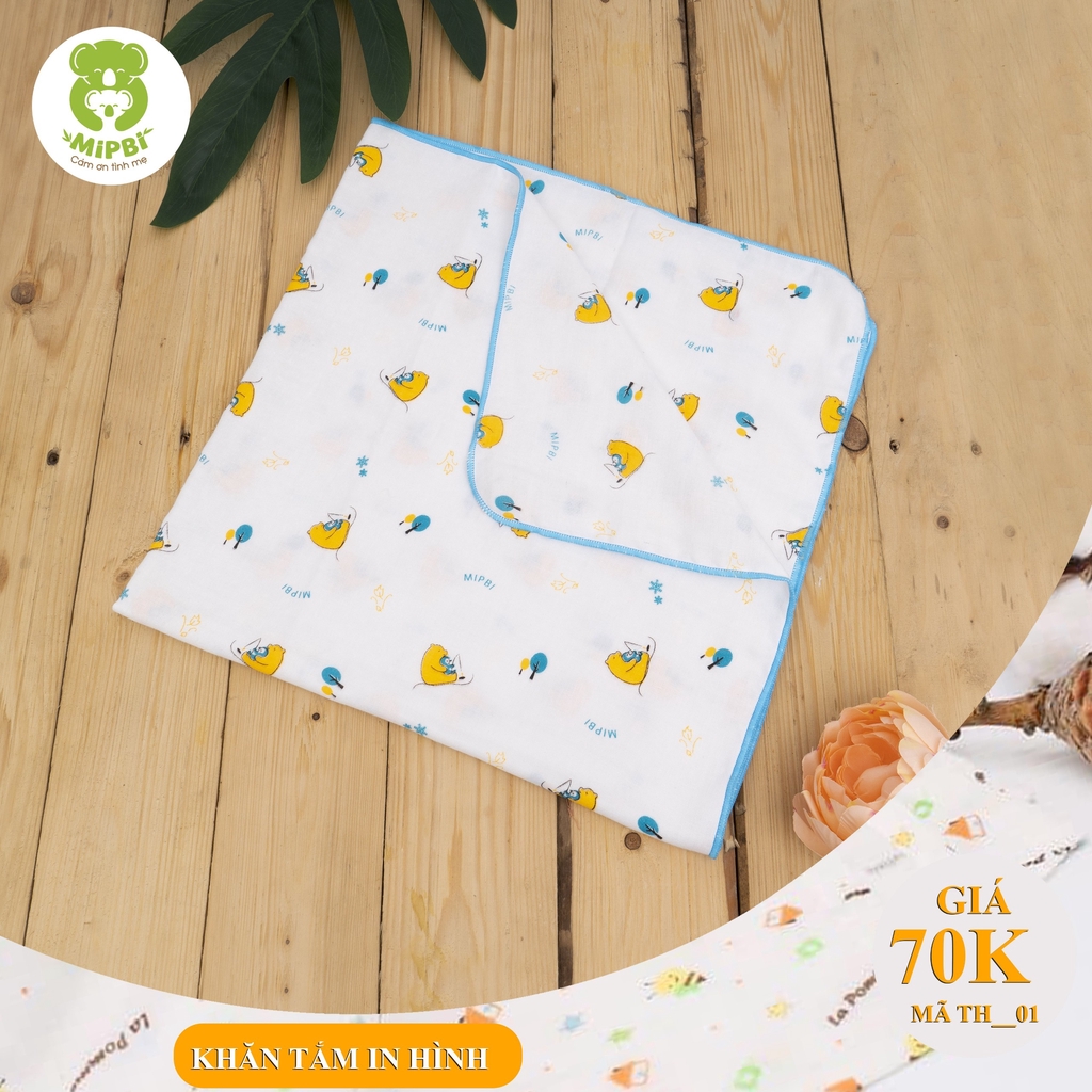 [CHÍNH HÃNG] Khăn tắm 4 lớp cotton mềm mại kích thước 75x85cm Mipbi